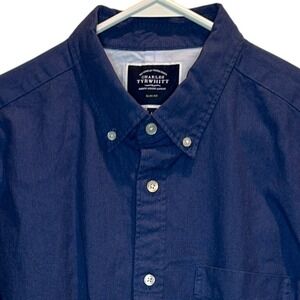 Charles Tyrwhitt Men's Navy Blue Slim Fit Button Down Long Sleeve Shirt Large